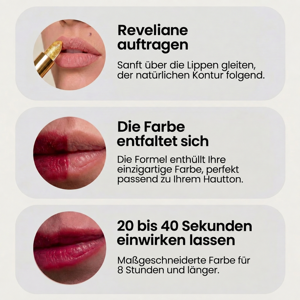 Anwendung in drei Schritten: auftragen, Farbe entfaltet sich, einwirken lassen